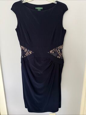 Lauren Ralph Lauren Navy Dress with Lace Insets